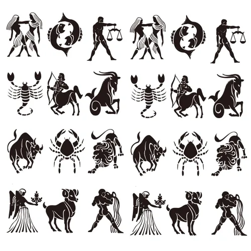 Vista 2 de Juego de 2 calcomanías de tatuaje temporal pequeñas, diseño de tótem negro de signos del zodiaco, Leo Sagitario, Virgo, Escorpio, Escorpio, Tauro