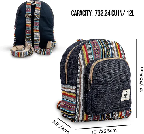 Vista 3 de Freakmandu - Mini mochila de cáñamo color azul bohemio ecológica unisex rústica duradera Multicolor Mini