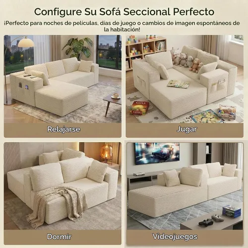 Vista 4 de Gizoon - Sofá modular modular sin hueso para sala de estar, sofá esponjoso de pana con asiento profundo de gran tamaño Beige