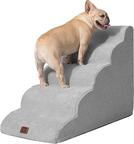Vista 24 de EHEYCIGA Rampa curvada para escaleras para perros, camas altas de 4
