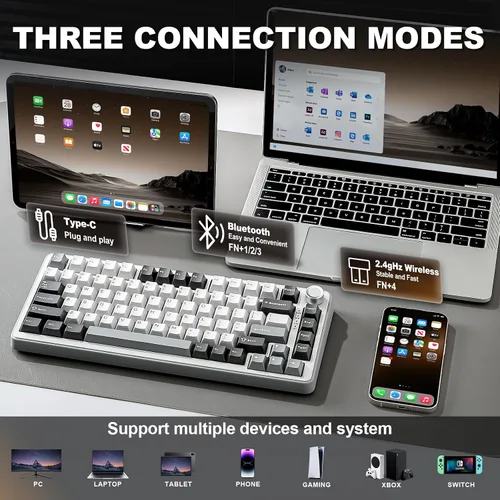 Vista 3 de YUNZII Teclado mecánico inalámbrico B75 PRO, diseño del 75% con perilla, estructura personalizada de junta de intercambio rápido, interruptores