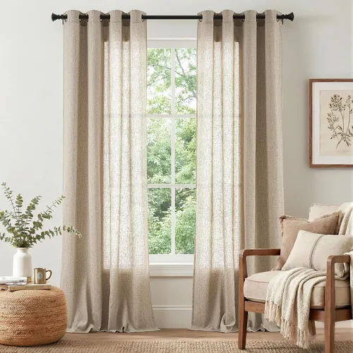 Vista 20 de Jinchan Cortinas de lino azul semitransparentes de 96 pulgadas de largo, 2 paneles para sala de estar con ojales, cortinas oscuras de lino