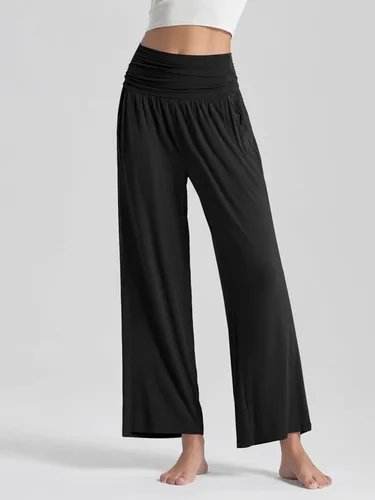 Vista 4 de ODODOS - Pantalones palazzo de pierna ancha para mujer, pantalones informales ligeros, holgados y cómodos con bolsillos, pantalones de pijama