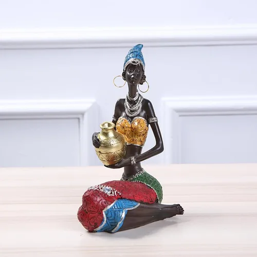 Vista 7 de Decoración para el hogar Resina África Lady Escultura Figuras de personaje Moda Adornos de escritorio Arte moderno Estatua de resina africana
