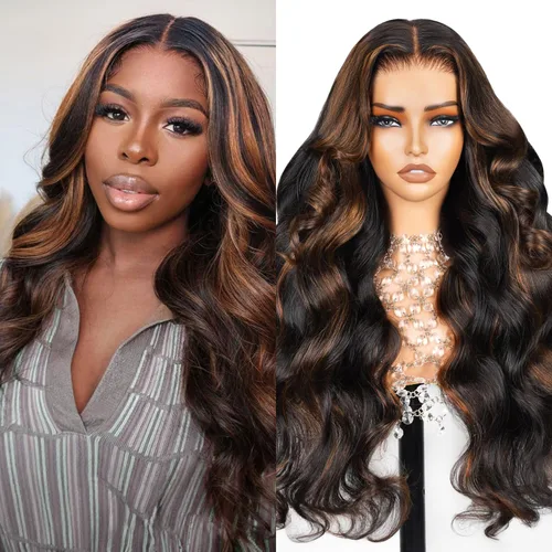 Vista 15 de Arabella - Pelucas de cabello humano sin pegamento de 6 x 5 con reflejos de encaje HD Balayage peluca de 18 pulgadas 1B/27 Ombre Lace Front Wigs