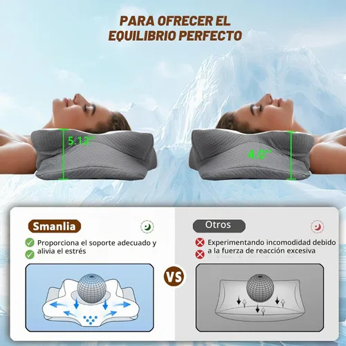 Vista 4 de Almohada cervical para el cuello para aliviar el dolor, almohadas ergonómicas de espuma viscoelástica para dormir, almohadas de apoyo para el cuello