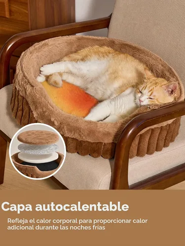Vista 4 de FUKUMARU Cama tipo cueva para gatos, cama cerrada 2 en 1 para gatos de Marrón