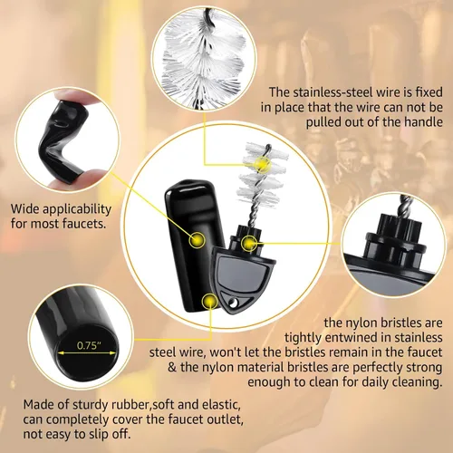Vista 2 de 2 cepillos de grifo de cerveza de limpieza larga para grifo de cerveza de barril, con 3 tapones de grifo de cerveza, cepillo de grifo de cerveza, 5