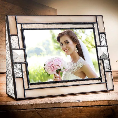 Vista 2 de Marcos de fotos 4x6 horizontal foto regalo de boda marfil vitral foto 407-46H