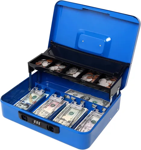 Vista 12 de Jssmst - Caja de efectivo de metal grande con bandeja de dinero,Caja de bloqueo
