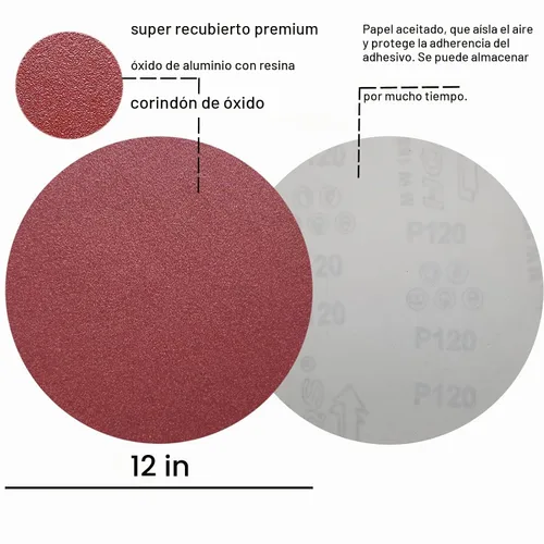 Vista 3 de 18 discos de lija PSA de 12 pulgadas, 3 de cada uno de 80, 100, 120, 180, 240, 400, discos de papel de lija de 12 pulgadas con autoadhesivo PSA