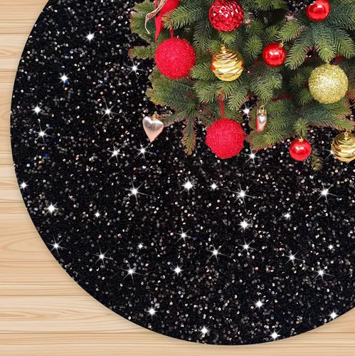 Vista 8 de FANPROMS Falda de árbol de Navidad rosa intenso con lentejuelas de 21 pulgadas, faldas de terciopelo de doble cara para árbol de Navidad de mesa