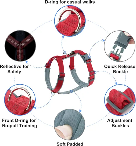 Vista 54 de Arnés para perro Plutus Pet sin tirón, arnés ajustable de nylon con acolchado suave, arnés para perro reflectante y resistente para perros pequeños