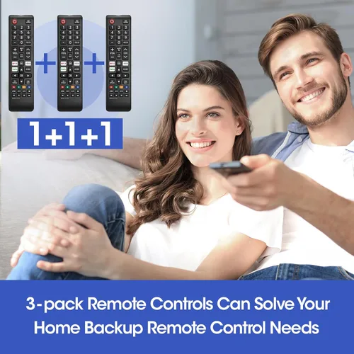Vista 7 de Paquete de 3 controles remotos para todos los TV Samsung, reemplazo compatible con todos los televisores inteligentes Samsung, LCD, LED, 3D, HDTV