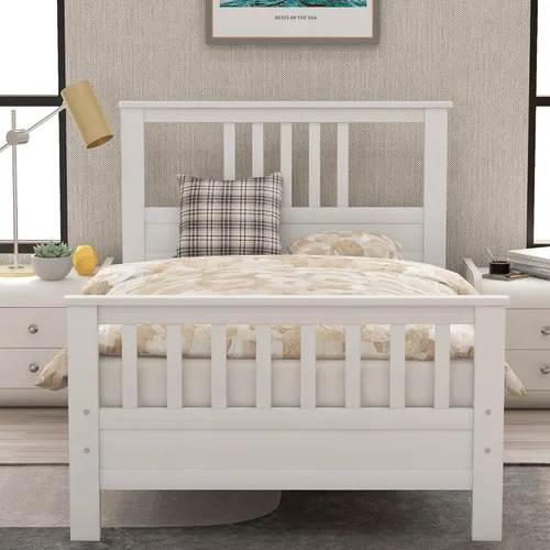 Vista 3 de Harper & Bright Designs Wooden Platform Bed Twin with Headboard and Under-Bed Space,Twin Size Bed Frame with Sturdy Slats Support for Bedroom Guest