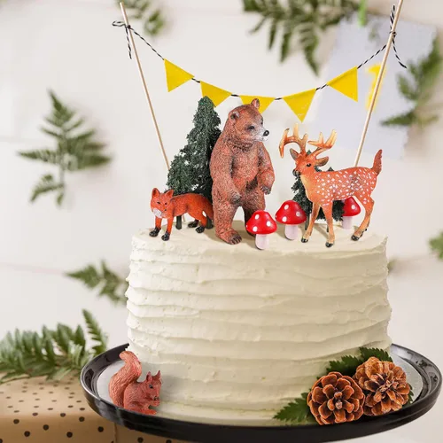 Vista 4 de 17 piezas de decoración para tartas de animales del bosque, selva, safari, figuras de animales salvajes, criaturas, cupcakes, bosque, decoración