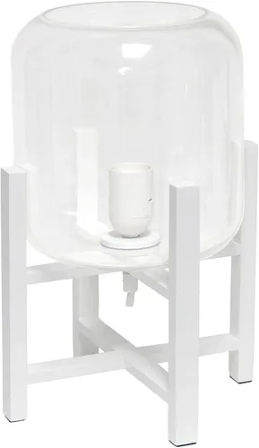 Vista 8 de Simple Designs LT1068-WHT Lámpara de mesa cilíndrica de vidrio montada en madera, blanco/transparente, 9 x 9 x 13.38 pulgadas