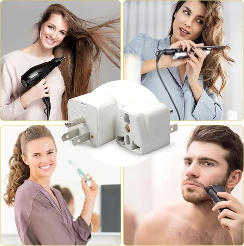 Vista 6 de Paquete de 4 adaptadores universales, adaptadores de viaje de enchufe de Europa a EE. UU. (blanco)