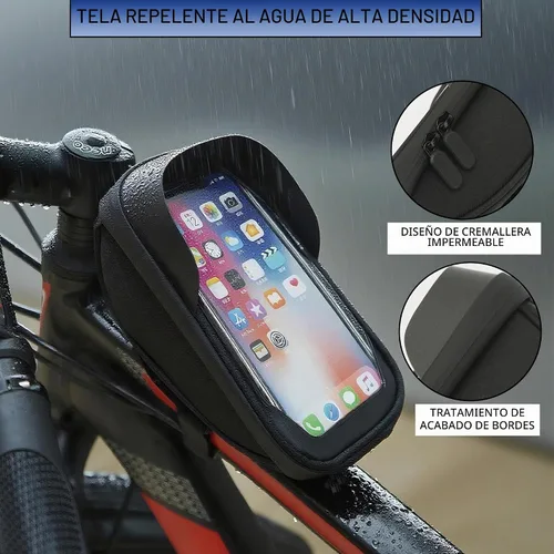 Vista 4 de Bolsa de soporte para teléfono de bicicleta, soporte impermeable para teléfono de bicicleta con pantalla táctil y visera solar, bolsa de teléfono
