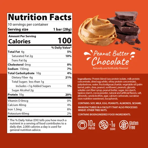 Vista 6 de Genius Gourmet Golosina de proteína crujiente, mantequilla de maní de chocolate, aperitivo Keto, bajo en carbohidratos, bajo en azúcar y sin gluten