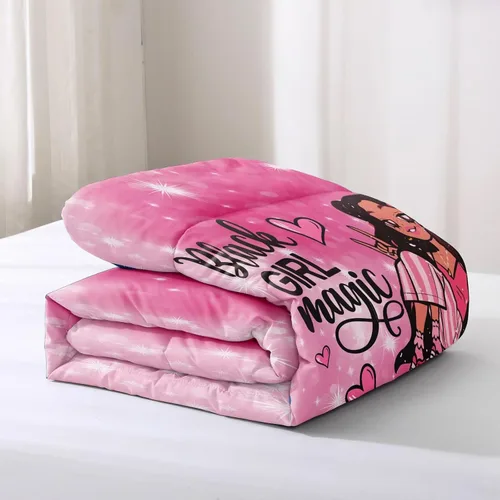 Vista 8 de Juego de edredón de niña negra tamaño individual para niños, juegos de ropa de cama mágica de niña negra, juego de edredón de princesa melanina