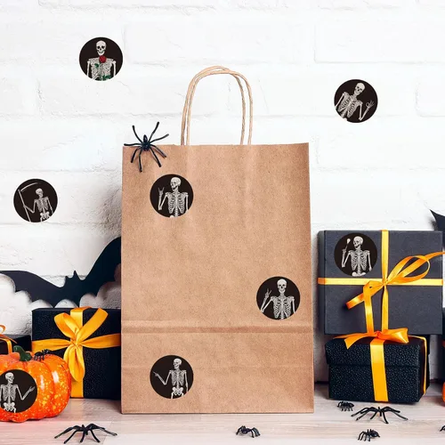 Vista 6 de Whaline 1000 calcomanías de Halloween, rollo autoadhesivo de esqueleto de Halloween, calcomanías de calavera de Halloween, calcomanías adhesivas