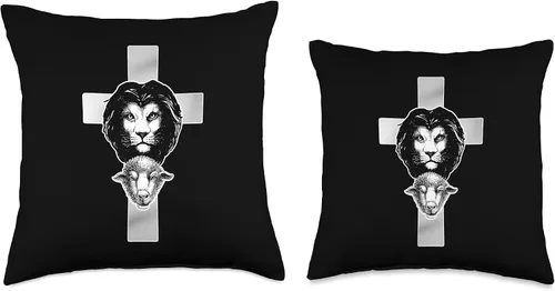 Vista 3 de Christian Jesus Lion And Lamb Almohada de God Cross The Christ, 16 x 16 pulgadas, multicolor