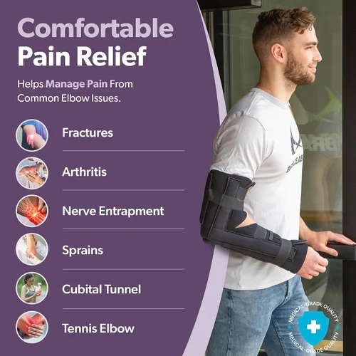 Vista 5 de BraceAbility Soporte inmovilizador de codo Férula de ortesis de antebrazo de brazo largo extraíble para antebrazo blando para suprarcondilo roto