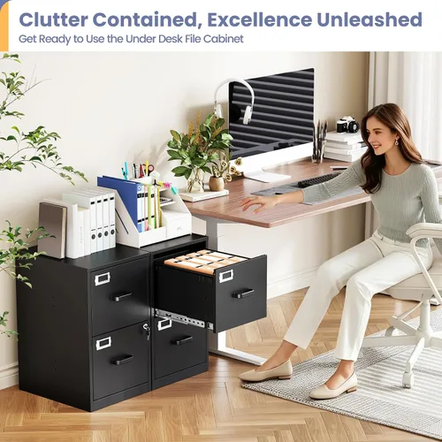 Vista 9 de 2-Drawer File Cabinet with Lock, Small Filing Cabinet Organizer for Hanging A4/Letter/Legal Size Folder, Under Desk Vertical Filing Cabinets for