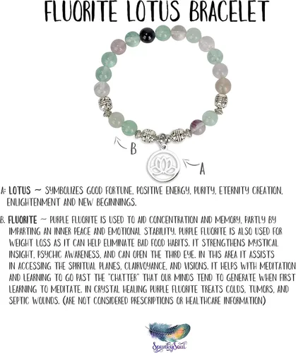 Vista 3 de SPUNKYsoul Pulsera de cuentas de energía curativa de fluorita de cristal de loto para mujer, acero inoxidable y aleación, Cristal, fluorita