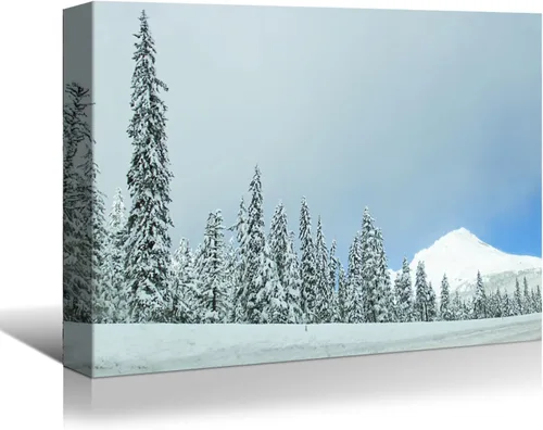 Vista 15 de BANHUA1 Decoración de pared de escena de nieve de invierno, lienzo, pintura artística de pared, póster de tierra de nieve de invierno sobre lienzo