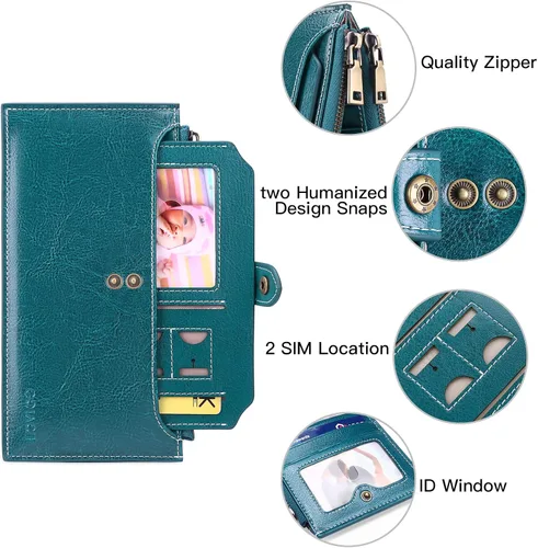 Vista 2 de GOIACII Billeteras para mujer con bloqueo RFID y 2 bolsillos con cremallera, C-Peacock Blue Type 3