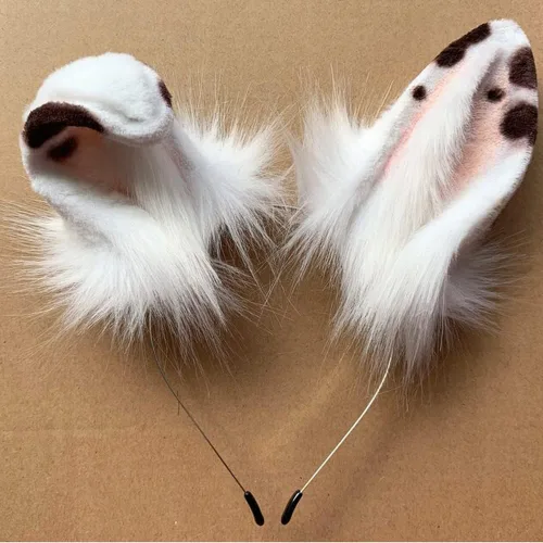 Vista 2 de VIGVAN Orejas de conejo hechas a mano con bonitos accesorios de orejas de conejo (M cola de oreja blanca)