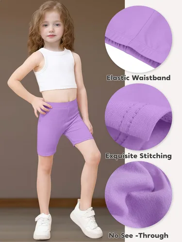 Vista 3 de Poroka Paquete de 6 pantalones cortos de ciclismo para bebés y niñas pequeñas, pantalones cortos de verano suaves para niñas, pantalones cortos