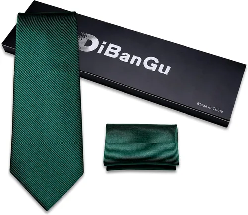 Vista 4 de DiBanGu Solid Tie - Pañuelo de seda para hombre, corbata tejida y pañuelo de bolsillo