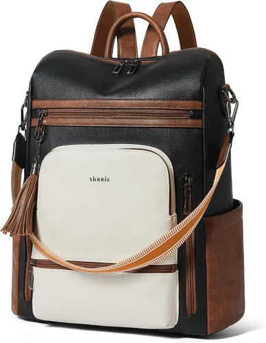 Vista 28 de Shrrie - Mochila vegana de cuero para laptop de 14 pulgadas para mujer, mochila de trabajo, mochila de moda, mochila de viaje, bolso para negocios