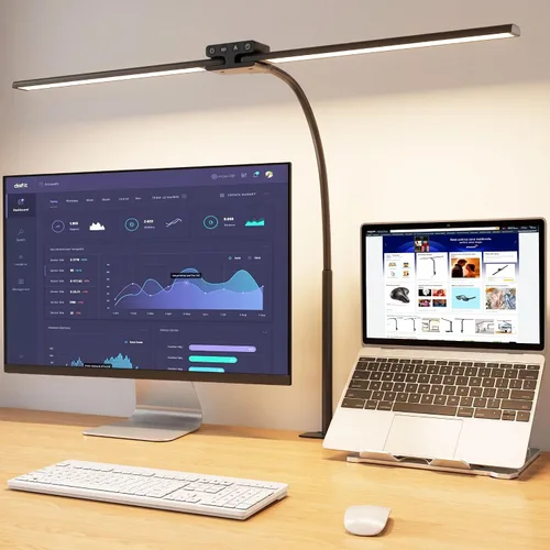 Vista 9 de Lámpara de escritorio LED, luz de escritorio de doble cabezal de 24 W, lámpara de mesa de trabajo de abrazadera de arquitecto, lámparas