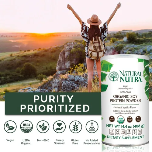 Vista 4 de Natural Nutra Polvo orgánico vegano de origen de proteína de soja a base de plantas, apoya los huesos y mejora la salud cardiovascular, sin gluten