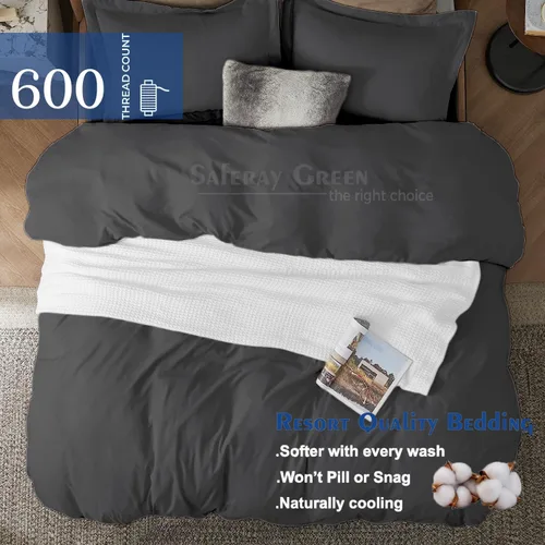 Vista 4 de Funda de edredón de algodón tamaño King, juego de ropa de cama de 3 piezas, tejido de satén suave, una funda de edredón y dos fundas de almohada