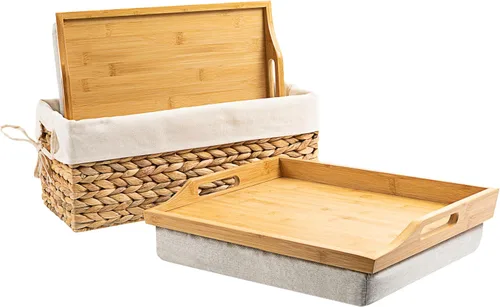 Vista 8 de ROSSIE HOME Bandeja de Cama de Madera Escritorio para Regazo - Juego de Dos - con Cesta de Almacenamiento de Jacinto - Buffalo Check - Se Adapta a
