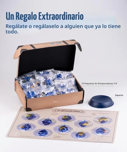 Vista 4 de Pintoo Rompecabezas 3D clásico pequeño globo de tierra de 6 pulgadas con 240 piezas de plástico curvas, globos del mundo para adultos unisex