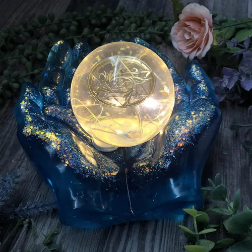 Vista 6 de FUNSHOWCASE Manos grandes ahuecadas y bolas de esfera de resina epoxi moldes de silicona, hacer cenicero, plantador, vela, bandeja de baratija