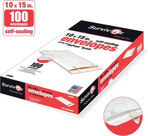 Vista 2 de Quality Park QUAR1660 Survivor - Sobres DuPont Tyvek de 10 x 15 pulgadas con cierre autosellante, 14 libras resistentes a pinchazos, desgarros