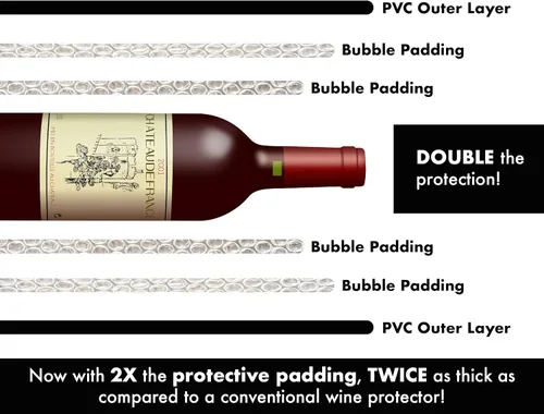 Vista 5 de Protector de botella de vino reutilizable para viajes (paquete de 2) – Bolsas de vino con doble cojín de burbujas de aire interior y exterior a 2