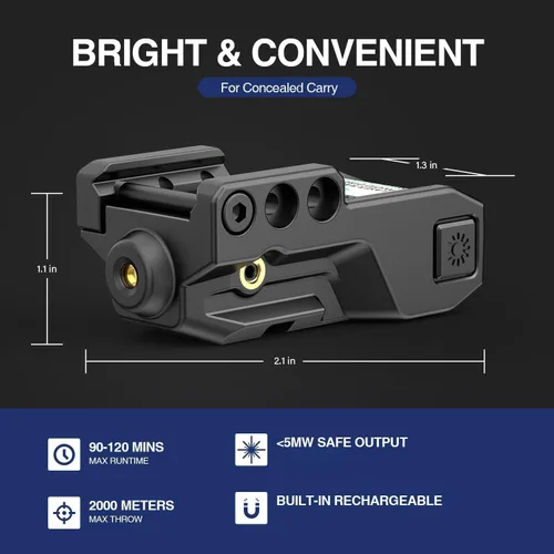 Vista 2 de Low Profile Beams for Guns with Strobe/Momentary Compact Green/Blue /Red Beam for Pistol with Rail