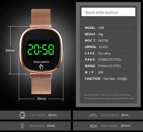 Vista 2 de Hombre1589 - Reloj digital con pantalla táctil, de acero inoxidable, resistente al agua, resistente al agua