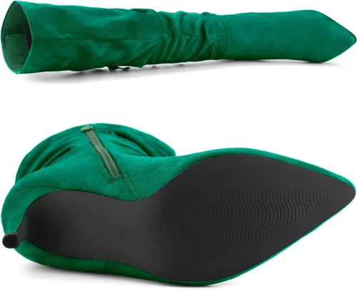 Vista 5 de Allegra K Botas altas hasta la rodilla con tacón de aguja y puntera puntiaguda para mujer
