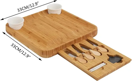 Vista 2 de Tabla de queso de bambú, bandeja de embutidos y bandeja de servir, juego de tablas de embutidos y plato de queso