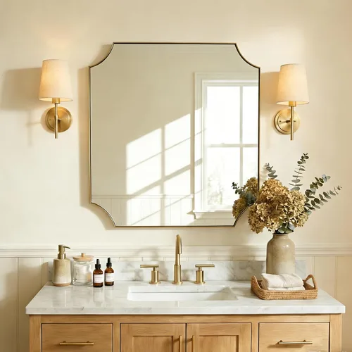 Vista 43 de ANDY STAR Espejo de baño de bronce cepillado, espejo festoneado de 24 x 36 pulgadas para baño, espejo rectangular de bronce antiguo con marco