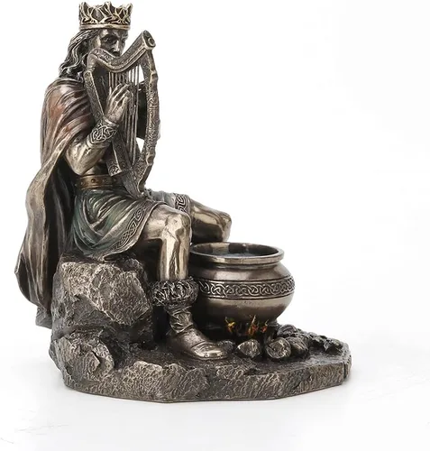 Vista 2 de Veronese Design Escultura de resina bronceada fundida en frío de 7 1/4" de alto dios celta Dagda Druida rey de Tuatha de Danann